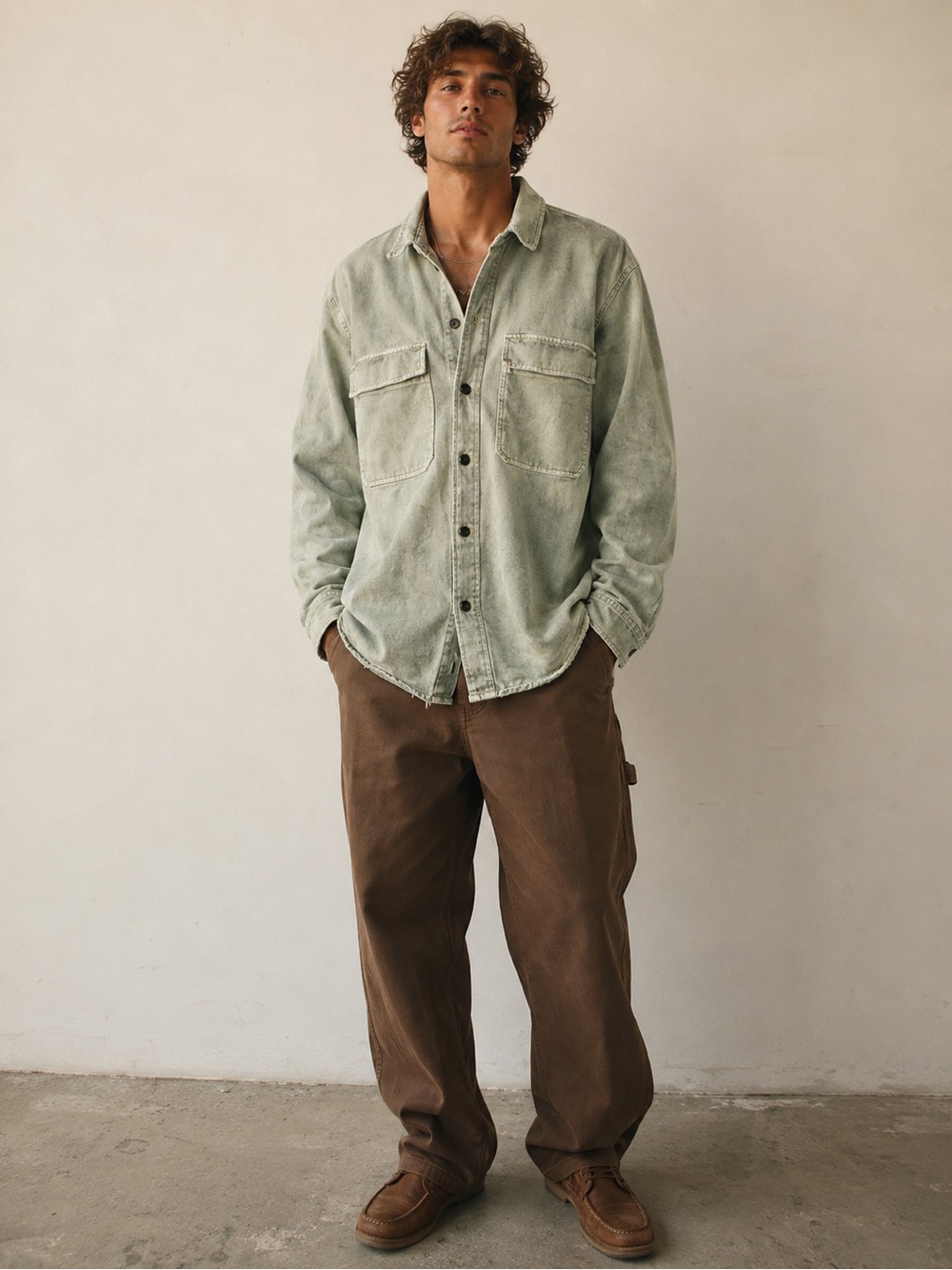 Pull&Bear Washed Sage Utility Overshirt Men’s XL Relaxed Fit Streetwear Shacked